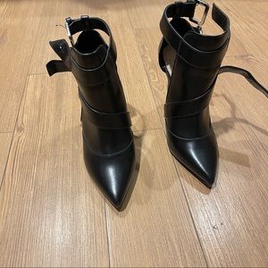 Zara High Heels Leather Booties Black Size 6